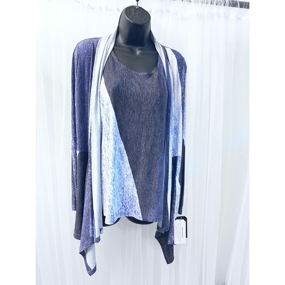 Clara Sunwoo Womens Blue Abstract Crinkle 2pc Tank & Cardigan Set CA77PLP2 Small